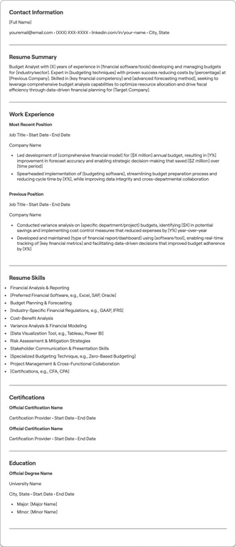 Budget Analyst resume example