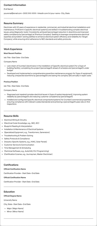 Electrician resume example