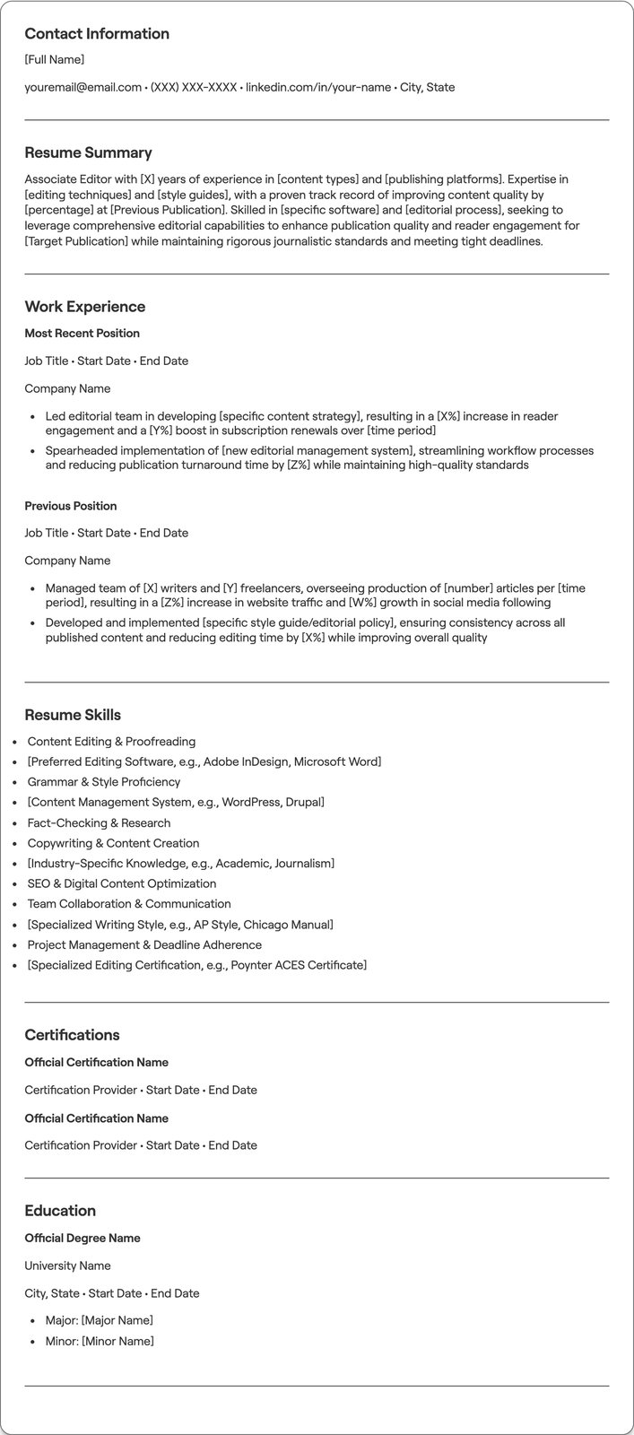 Associate Editor resume example
