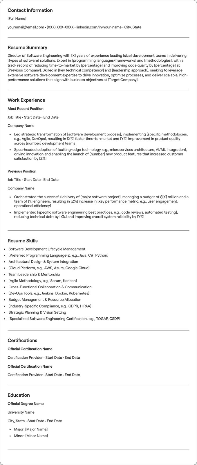 Director Of Software Engineering resume example
