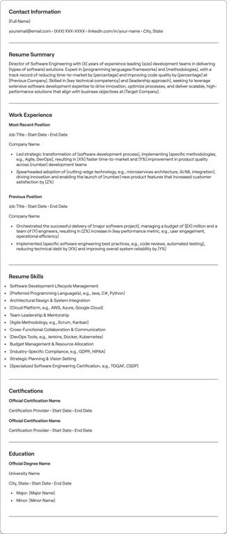Director Of Software Engineering resume example