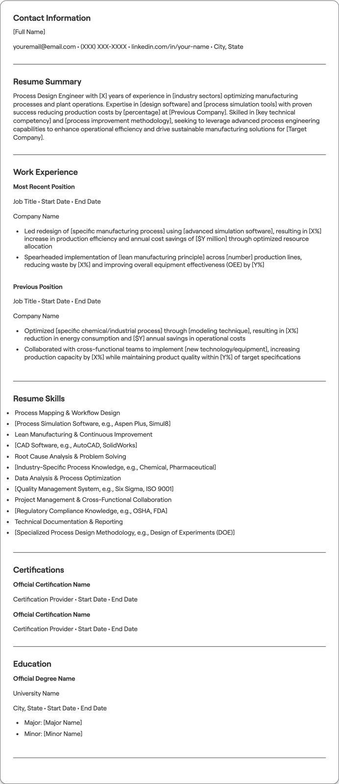 Process Design Engineer resume example