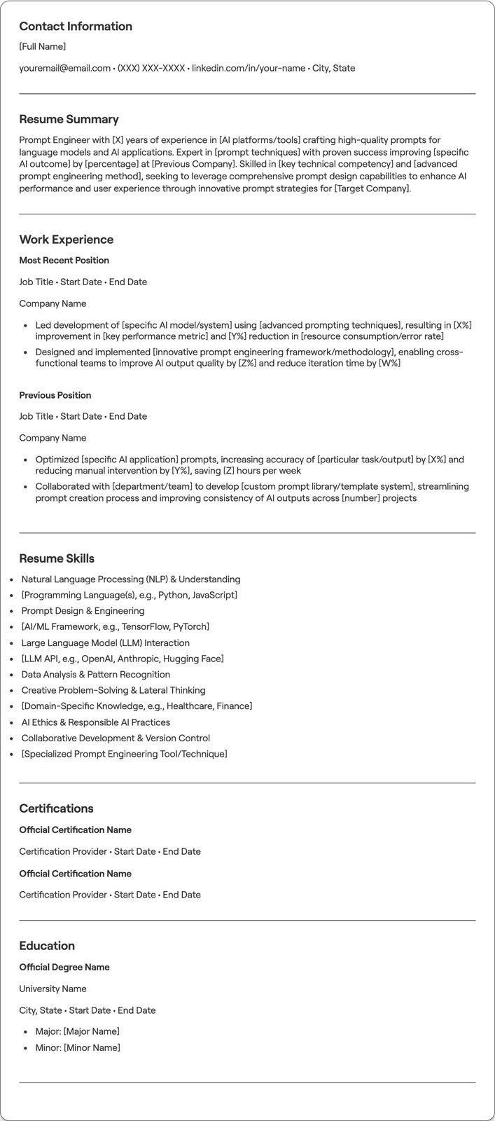 Prompt Engineer resume example