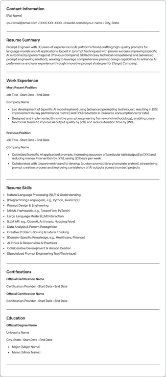 Prompt Engineer resume example