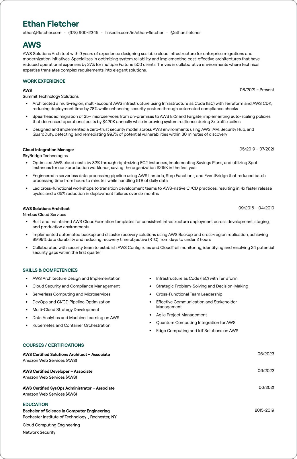 AWS resume example