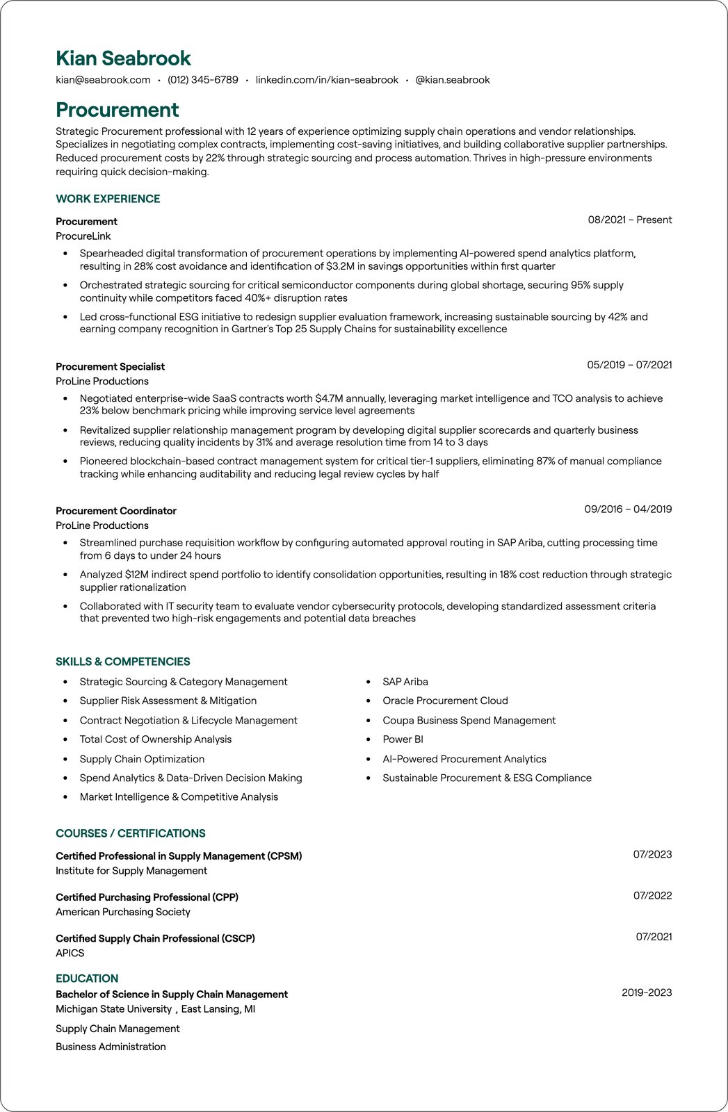 Senior Procurement Manager resume example