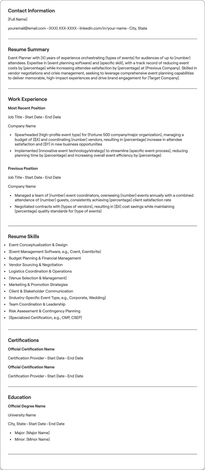 Event Planner resume example