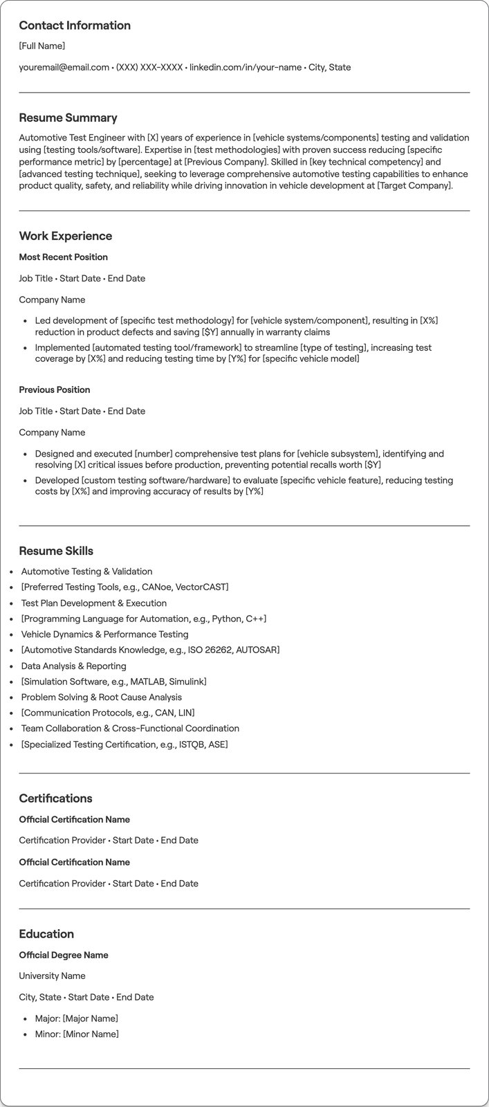 Automotive Test Engineer resume example