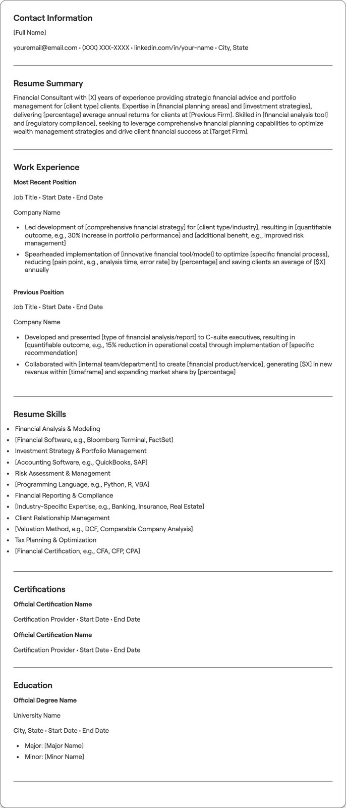 Financial Consultant resume example