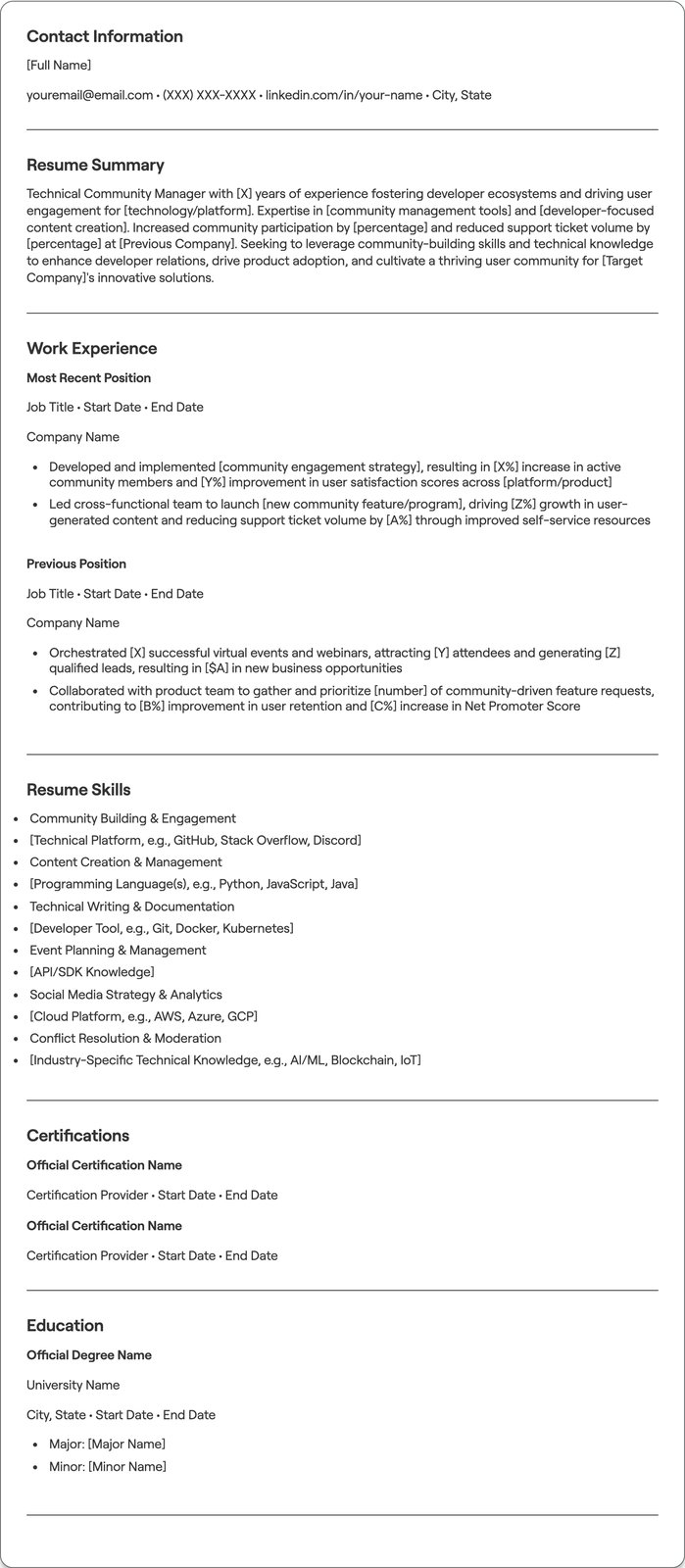 Technical Community Manager resume example