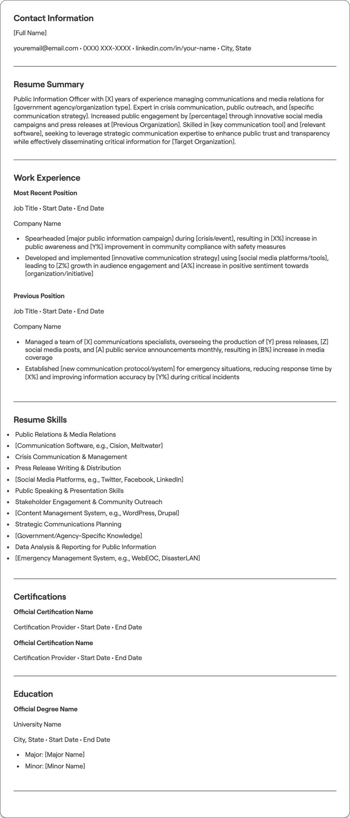 Public Information Officer resume example