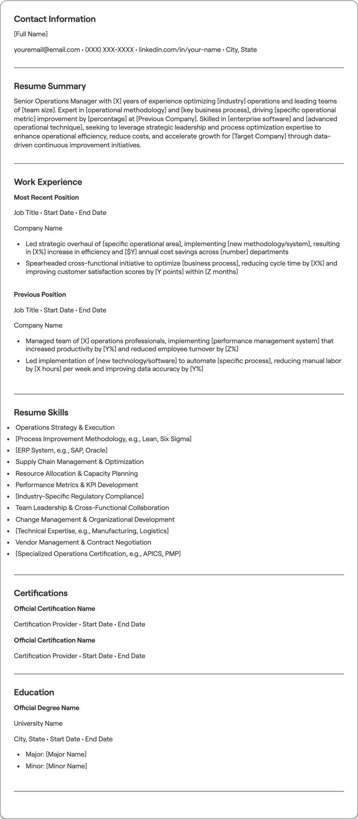 Senior Operations Manager resume example
