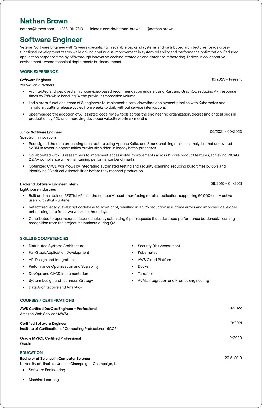 Principal Software Engineer resume example