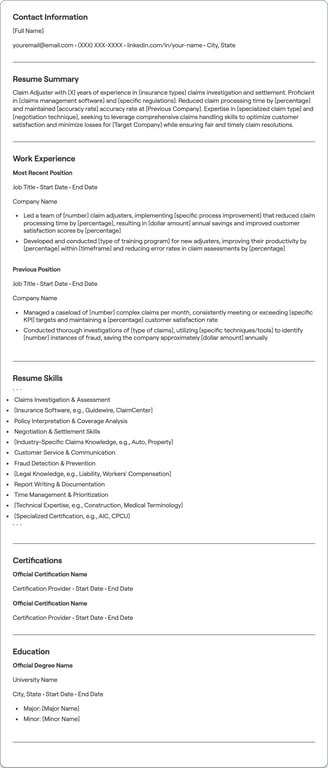 Claim Adjuster resume example