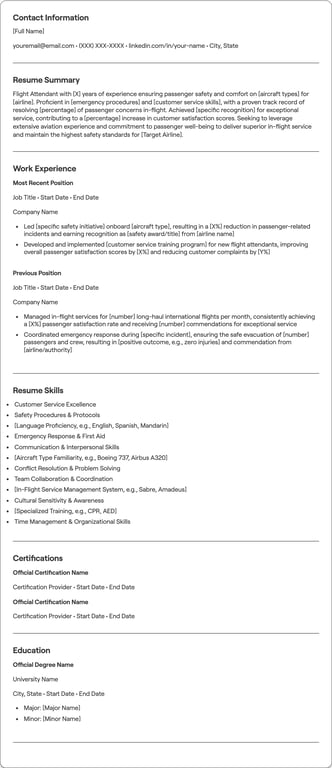 Flight Attendant resume preview