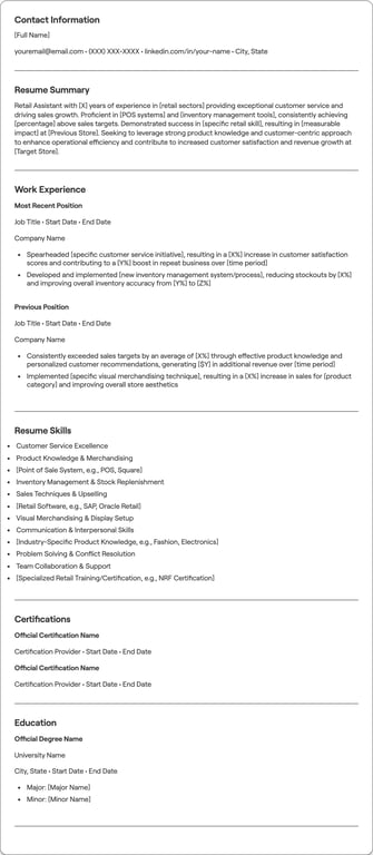 Retail Assistant resume example