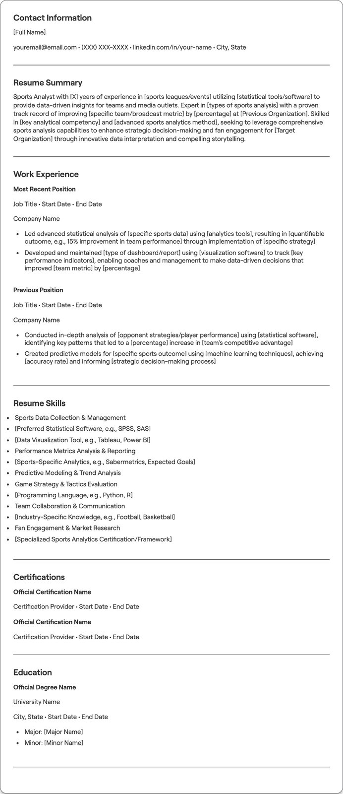 Sports Analyst resume example