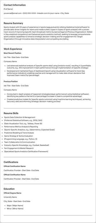 Sports Analyst resume example