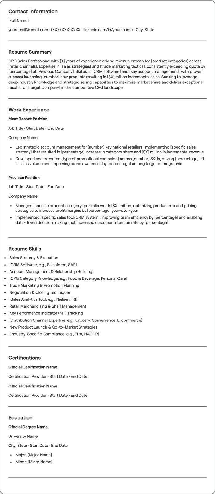CPG Sales resume example