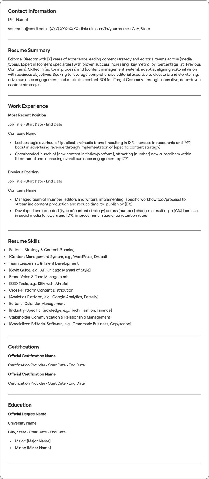 Editorial Director resume example