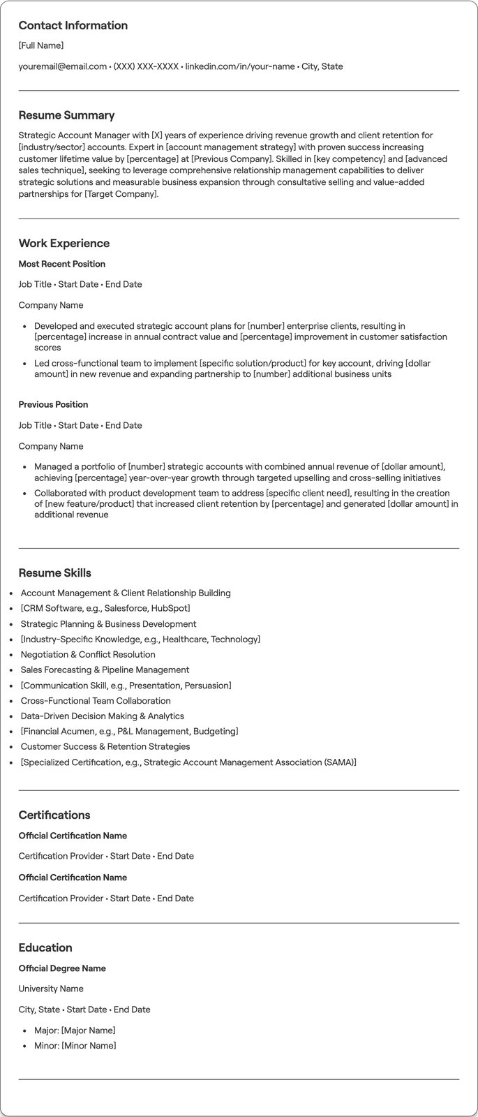 Strategic Account Manager resume example