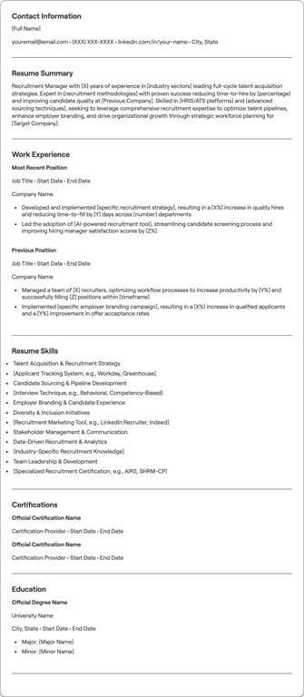 Recruitment Manager resume example