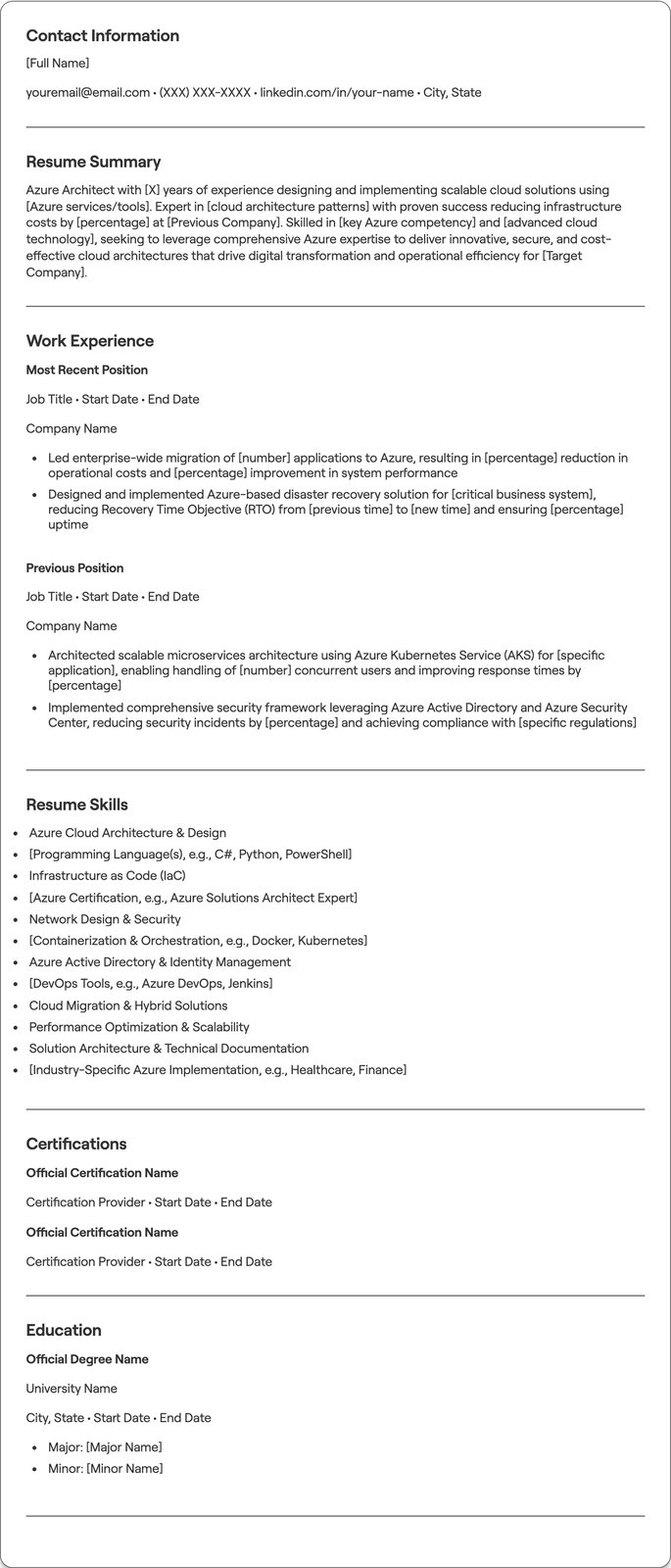 Azure Architect resume example