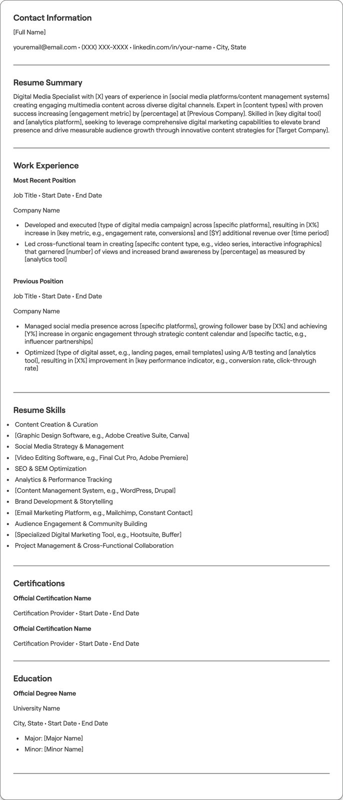 Digital Media Specialist resume example