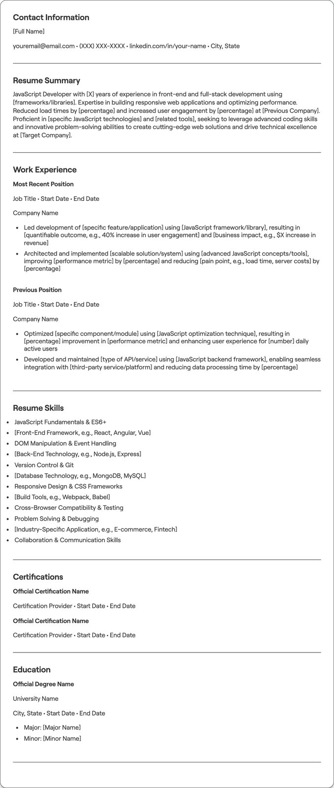 JavaScript Developer resume example