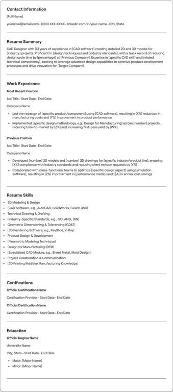 CAD Designer resume preview