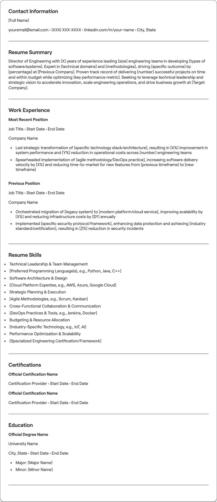 Director of Engineering resume example