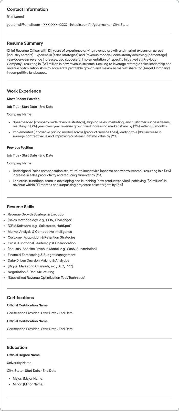 Chief Revenue Officer resume example