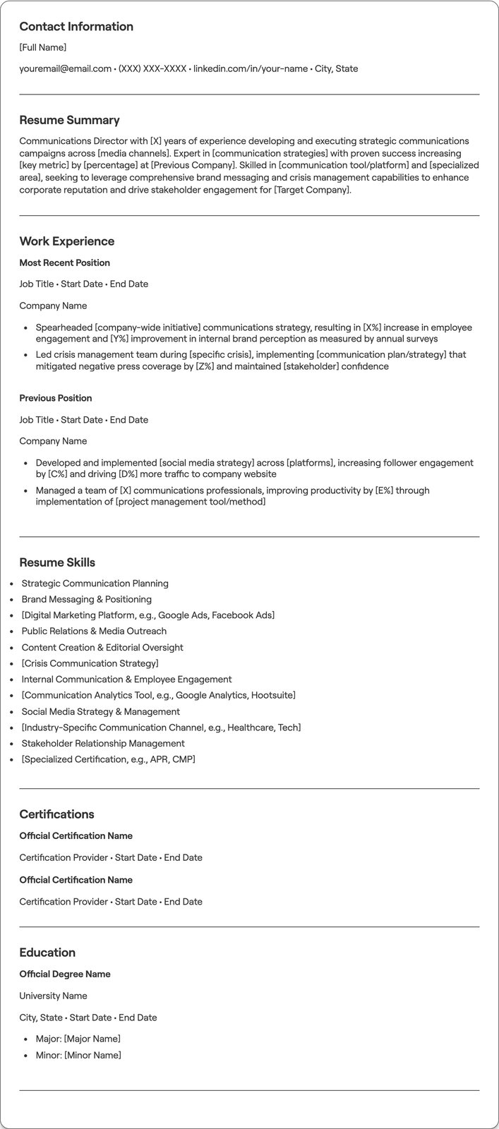 Communications Director resume example