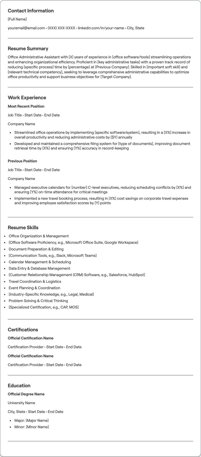 Office Administrative Assistant resume example