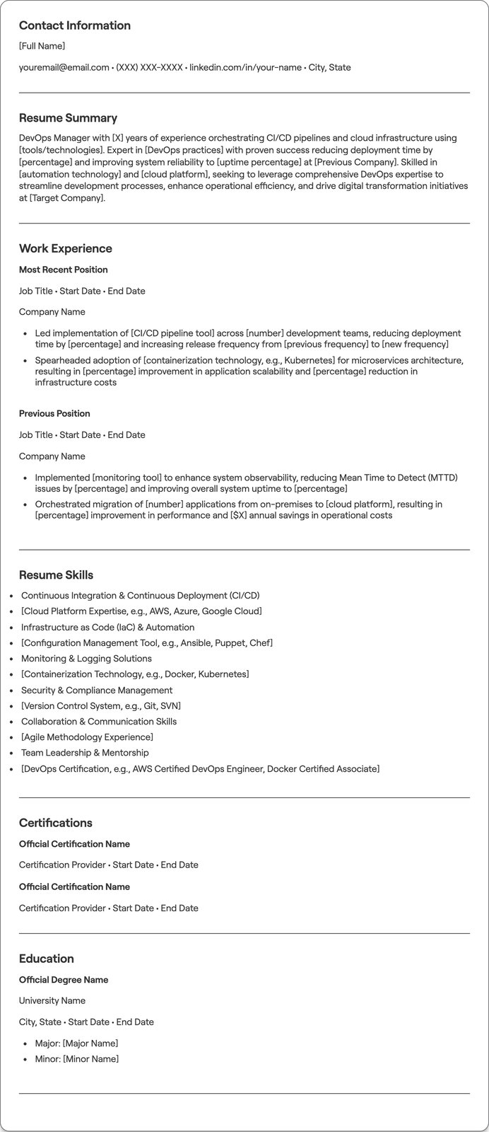 DevOps Manager resume example
