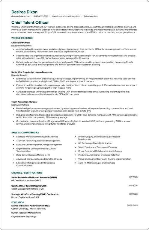 Chief Talent Officer resume preview