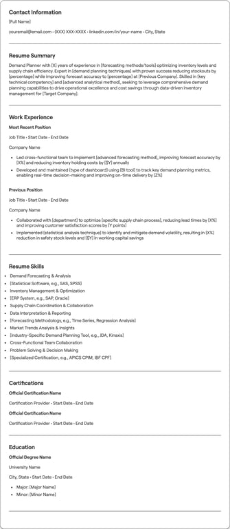 Demand Planner resume example