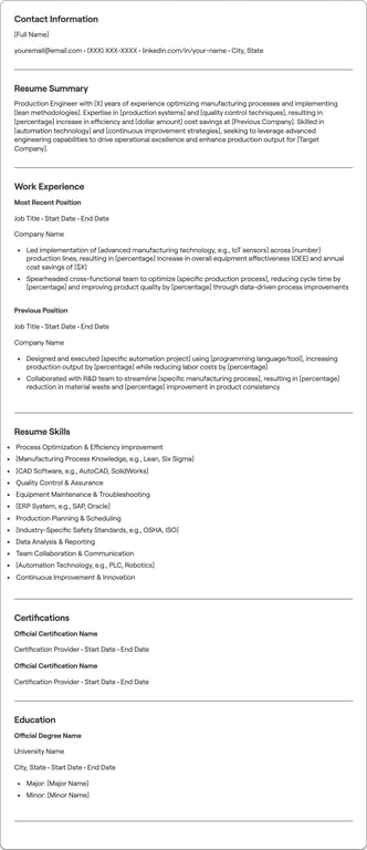 Production Engineer resume example