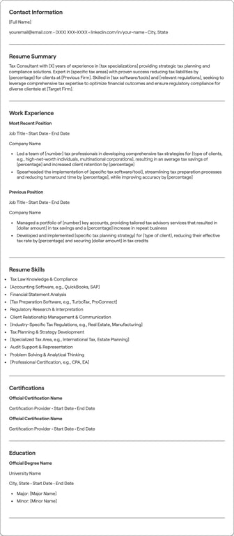 Tax Consultant resume example