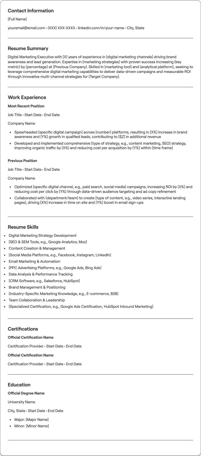 Digital Marketing Executive resume example