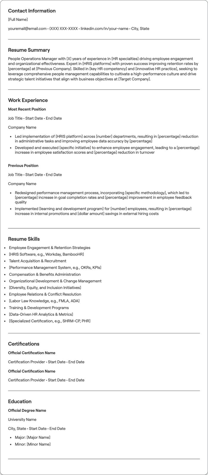 People Operations Manager resume example