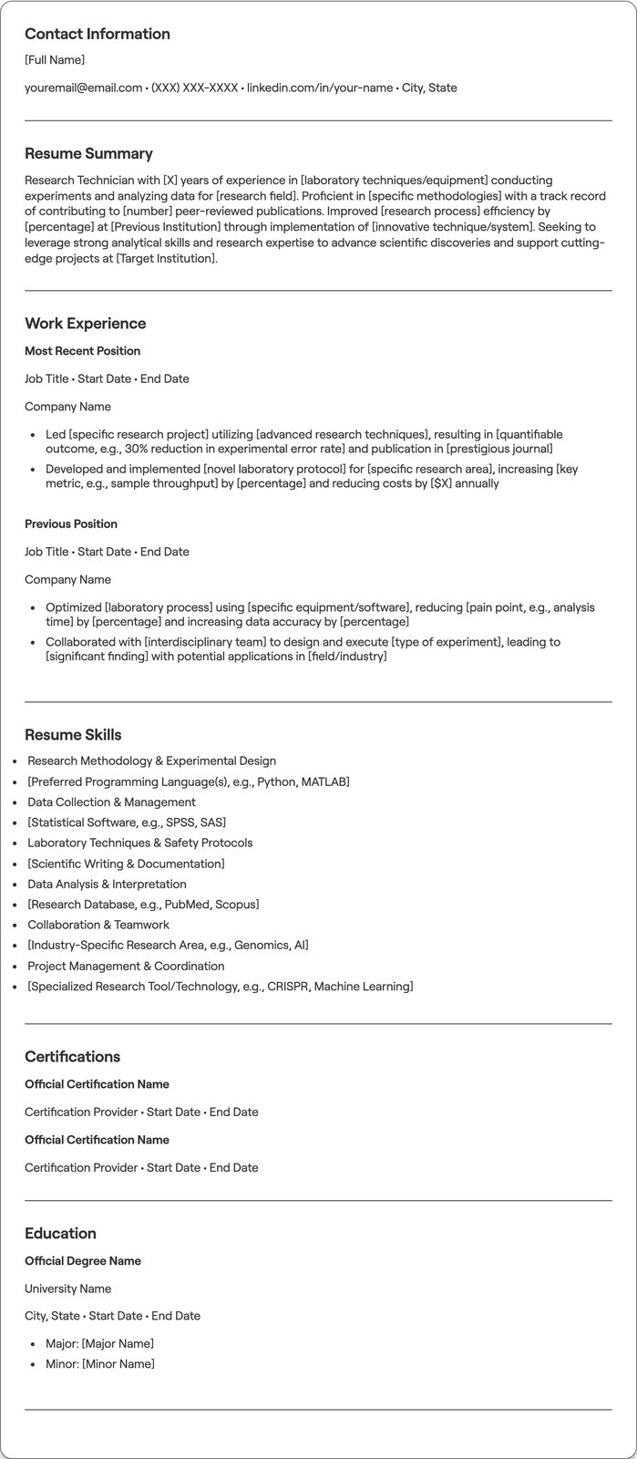 Research Tech resume example