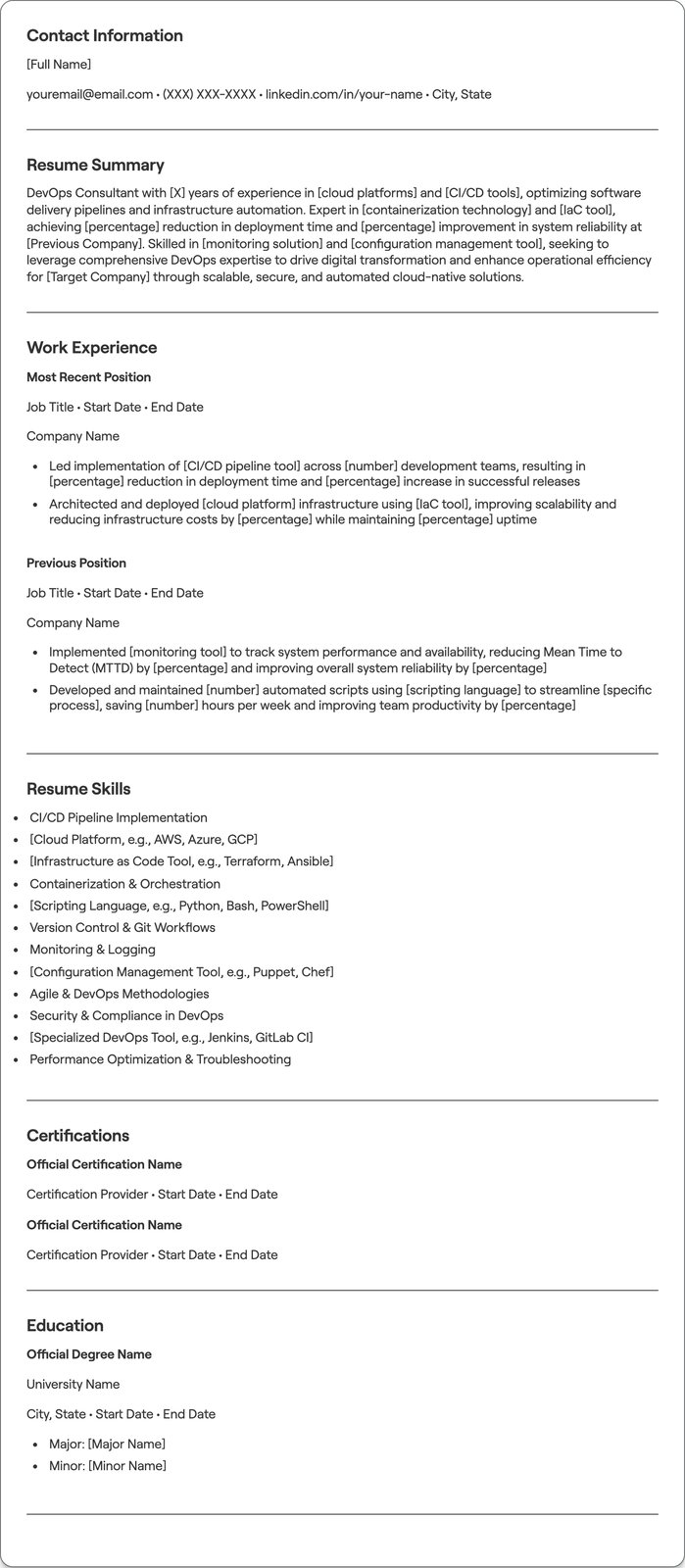 DevOps Consultant resume example