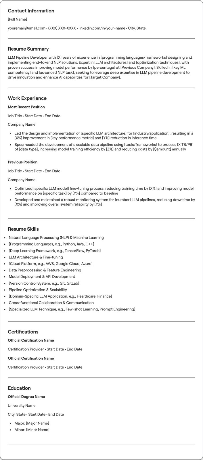 LLM Pipeline Developer resume example