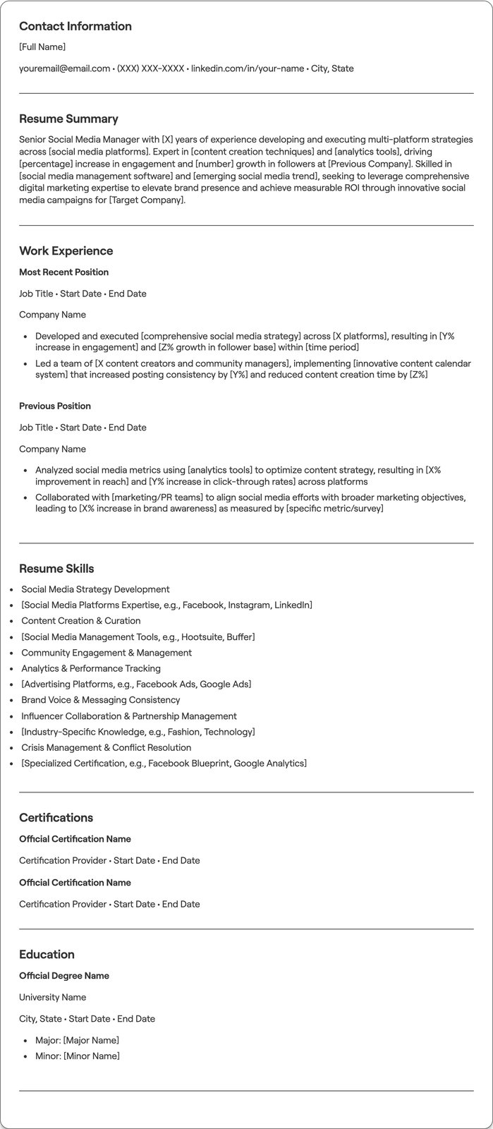 Senior Social Media Manager resume example