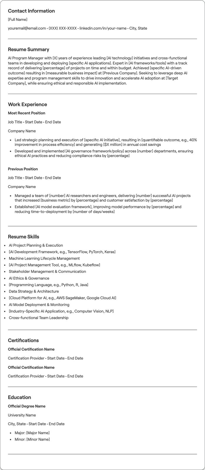 AI Program Manager resume example
