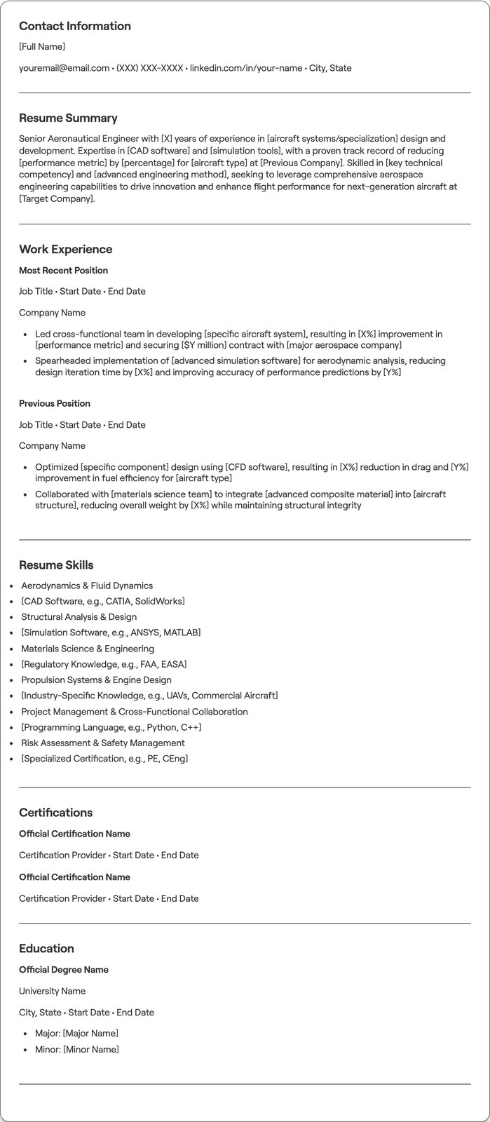 Senior Aeronautical Engineer resume example