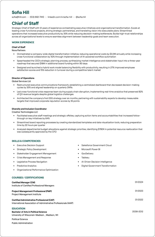 Chief of Staff resume preview