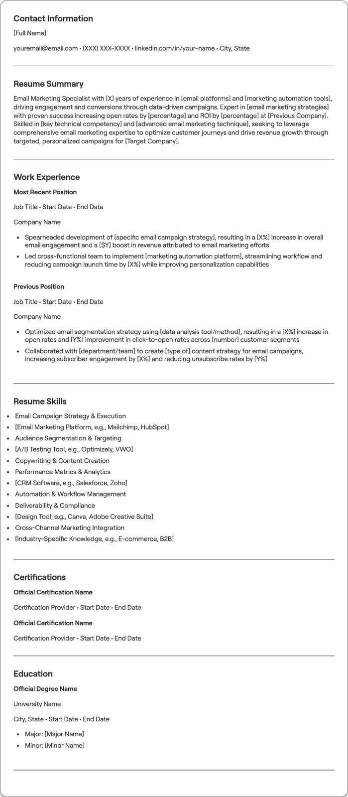 Email Marketing Specialist resume example