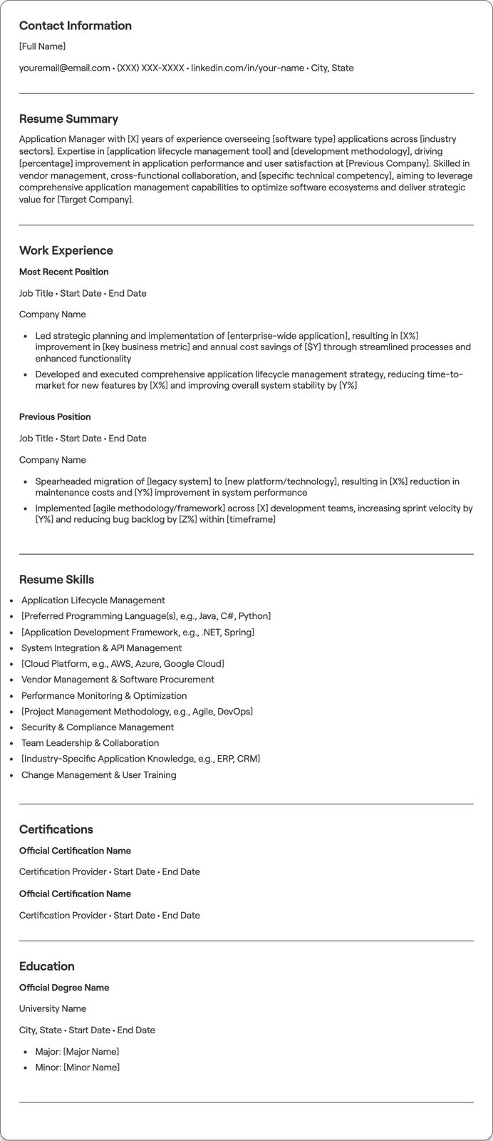 Application Manager resume example